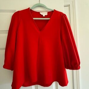 Pomander Place Bold Red V-Neck Blouse